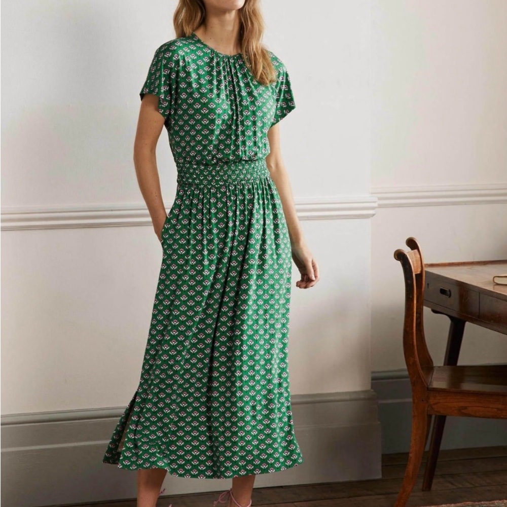 Boden Green Flutter Sleeve Midi Dress